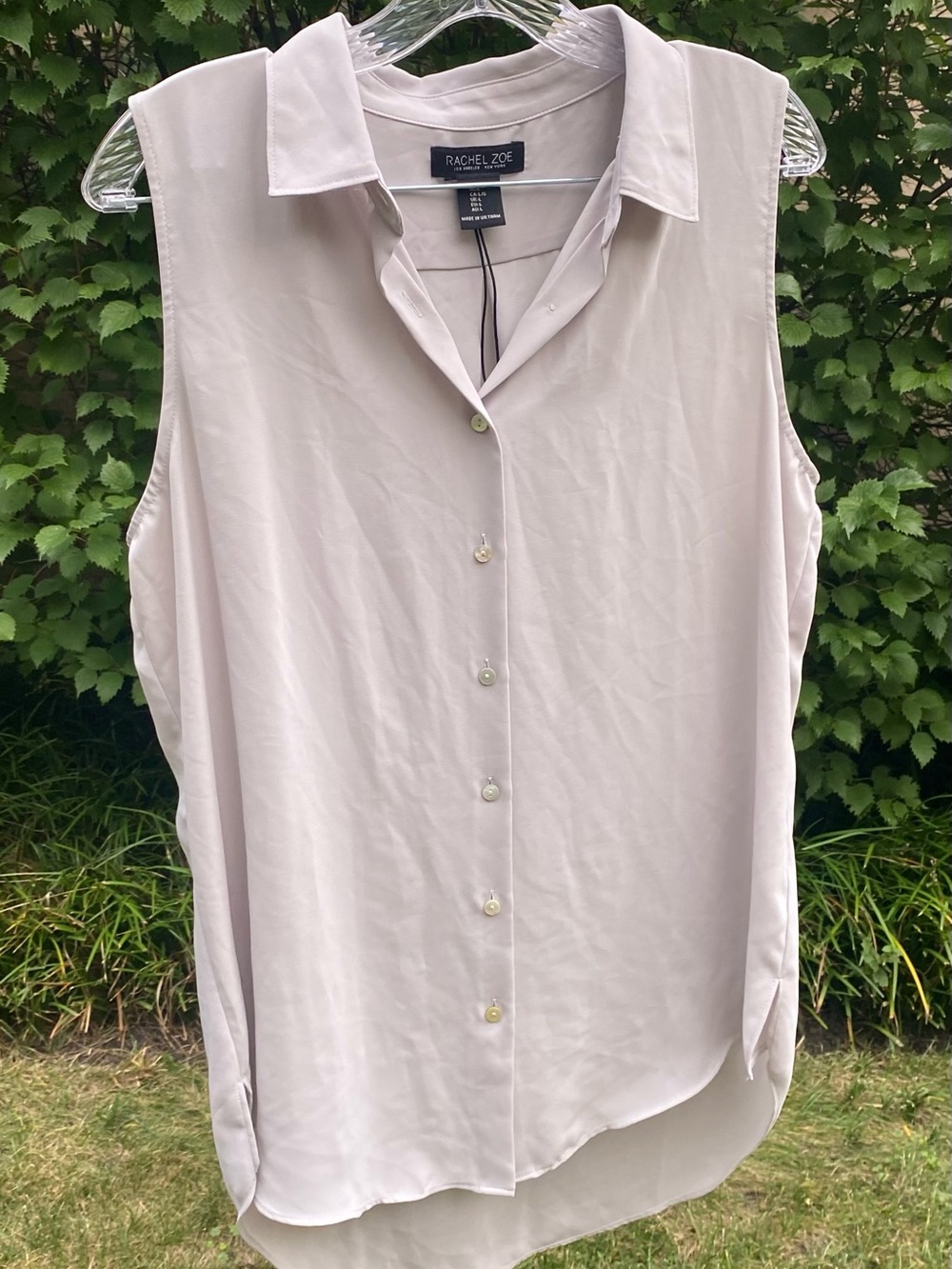 Rachel Zoe Causal Sleeveless Button Down Top Blouse Blush/Cream/Tan Size Large